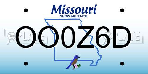 OO0Z6D Missouri License Plate