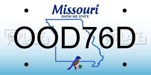 OOD76D Missouri License Plate