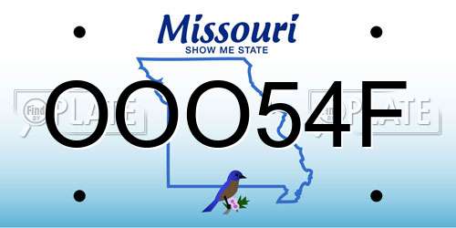OOO54F Missouri License Plate