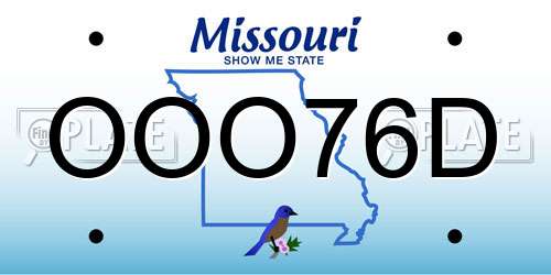 OOO76D Missouri License Plate