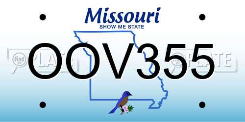 OOV355 Missouri License Plate