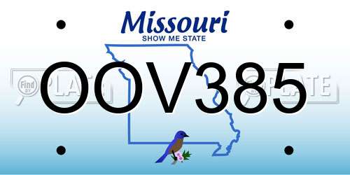 OOV385 Missouri License Plate