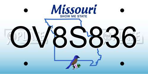 OV8S836 Missouri License Plate