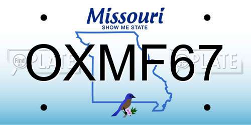 OXMF67 Missouri License Plate