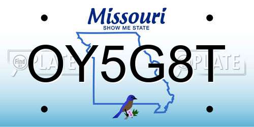 OY5G8T Missouri License Plate