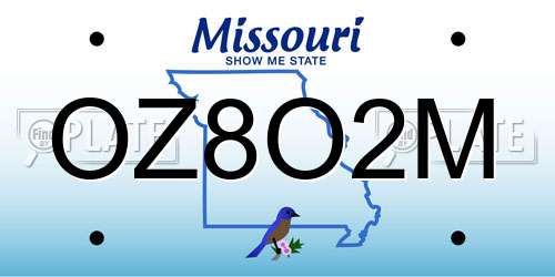OZ8O2M Missouri License Plate