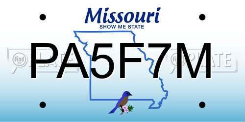 PA5F7M Missouri License Plate