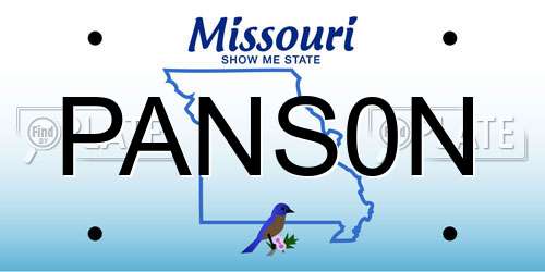 PANS0N Missouri License Plate