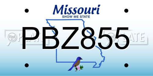 PBZ855 Missouri License Plate
