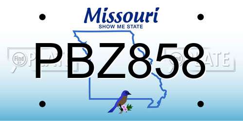 PBZ858 Missouri License Plate