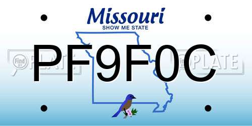 PF9F0C Missouri License Plate
