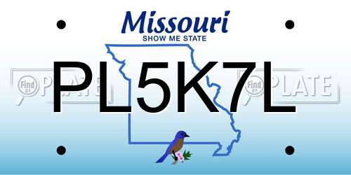 PL5K7L Missouri License Plate