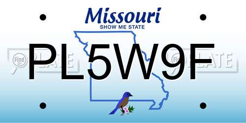 PL5W9F Missouri License Plate