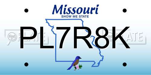 PL7R8K Missouri License Plate
