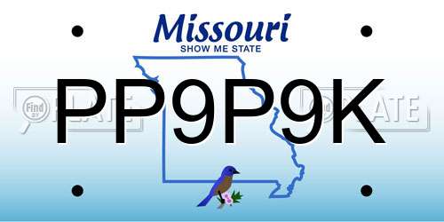 PP9P9K Missouri License Plate