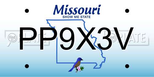 PP9X3V Missouri License Plate