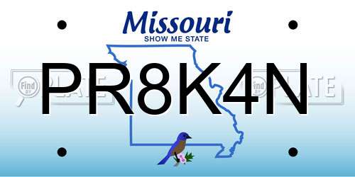 PR8K4N Missouri License Plate
