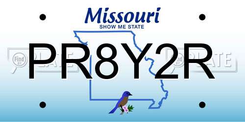 PR8Y2R Missouri License Plate