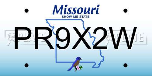 PR9X2W Missouri License Plate