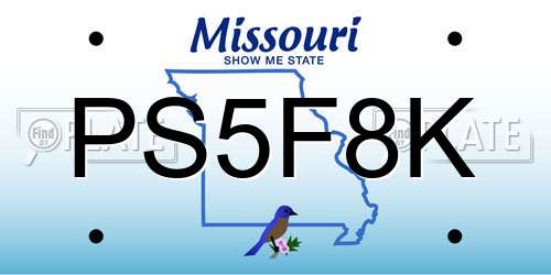 PS5F8K Missouri License Plate