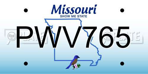 PWV765 Missouri License Plate