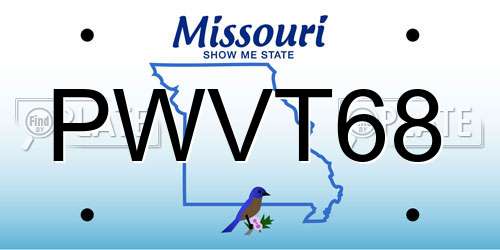 PWVT68 Missouri License Plate