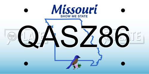 QASZ86 Missouri License Plate