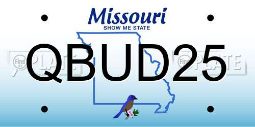 QBUD25 Missouri License Plate