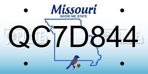 QC7D844 Missouri License Plate