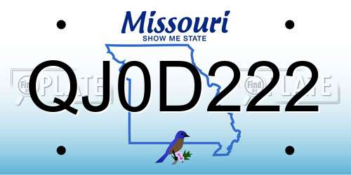QJ0D222 Missouri License Plate