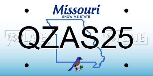 QZAS25 Missouri License Plate