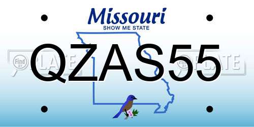 QZAS55 Missouri License Plate