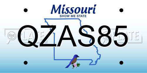 QZAS85 Missouri License Plate