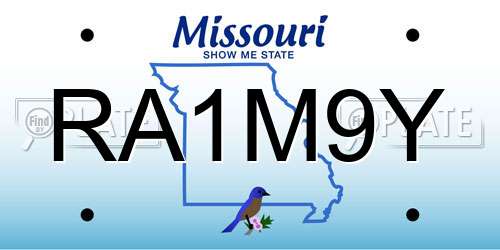RA1M9Y Missouri License Plate