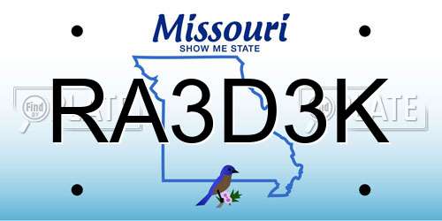 RA3D3K Missouri License Plate