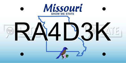 RA4D3K Missouri License Plate