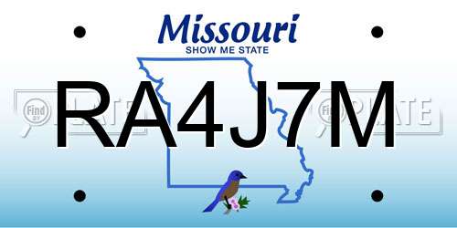 RA4J7M Missouri License Plate