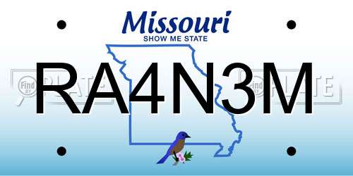 RA4N3M Missouri License Plate