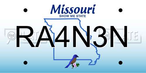 RA4N3N Missouri License Plate
