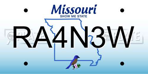 RA4N3W Missouri License Plate
