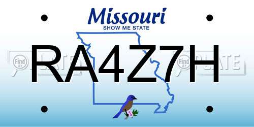 RA4Z7H Missouri License Plate