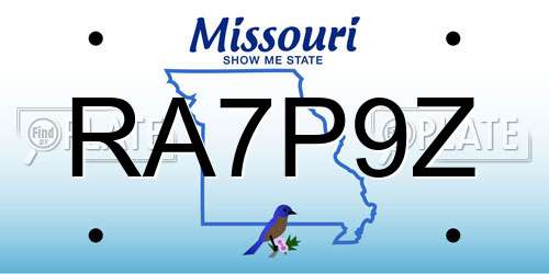 RA7P9Z Missouri License Plate