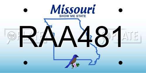 RAA481 Missouri License Plate
