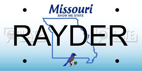 RAYDER Missouri License Plate