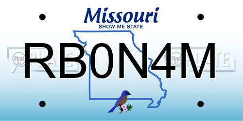RB0N4M Missouri License Plate