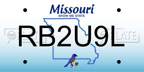 RB2U9L Missouri License Plate
