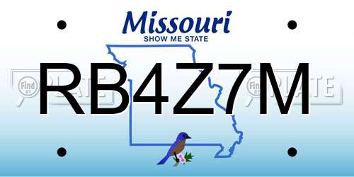 RB4Z7M Missouri License Plate