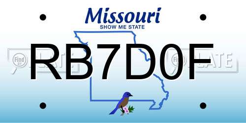RB7D0F Missouri License Plate