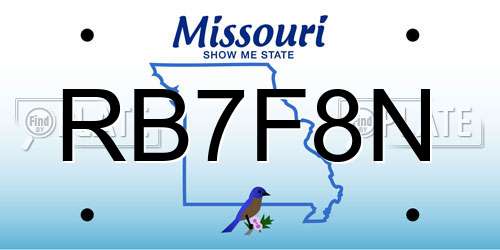RB7F8N Missouri License Plate