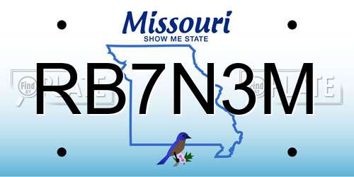 RB7N3M Missouri License Plate